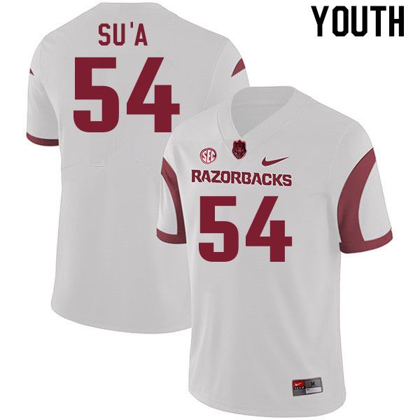 Youth #54 Joey Su'a Arkansas Razorback College Football Jerseys Stitched Sale-White - Click Image to Close
